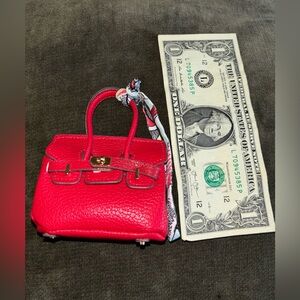 Purse charm ~ Red Mini Top-Handle Women's Bag with Scarf Accent